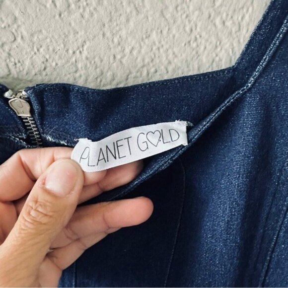 Planet Gold Women's Short Sleeve Square Neck Dress Denim Size Small - Picture 11 of 12